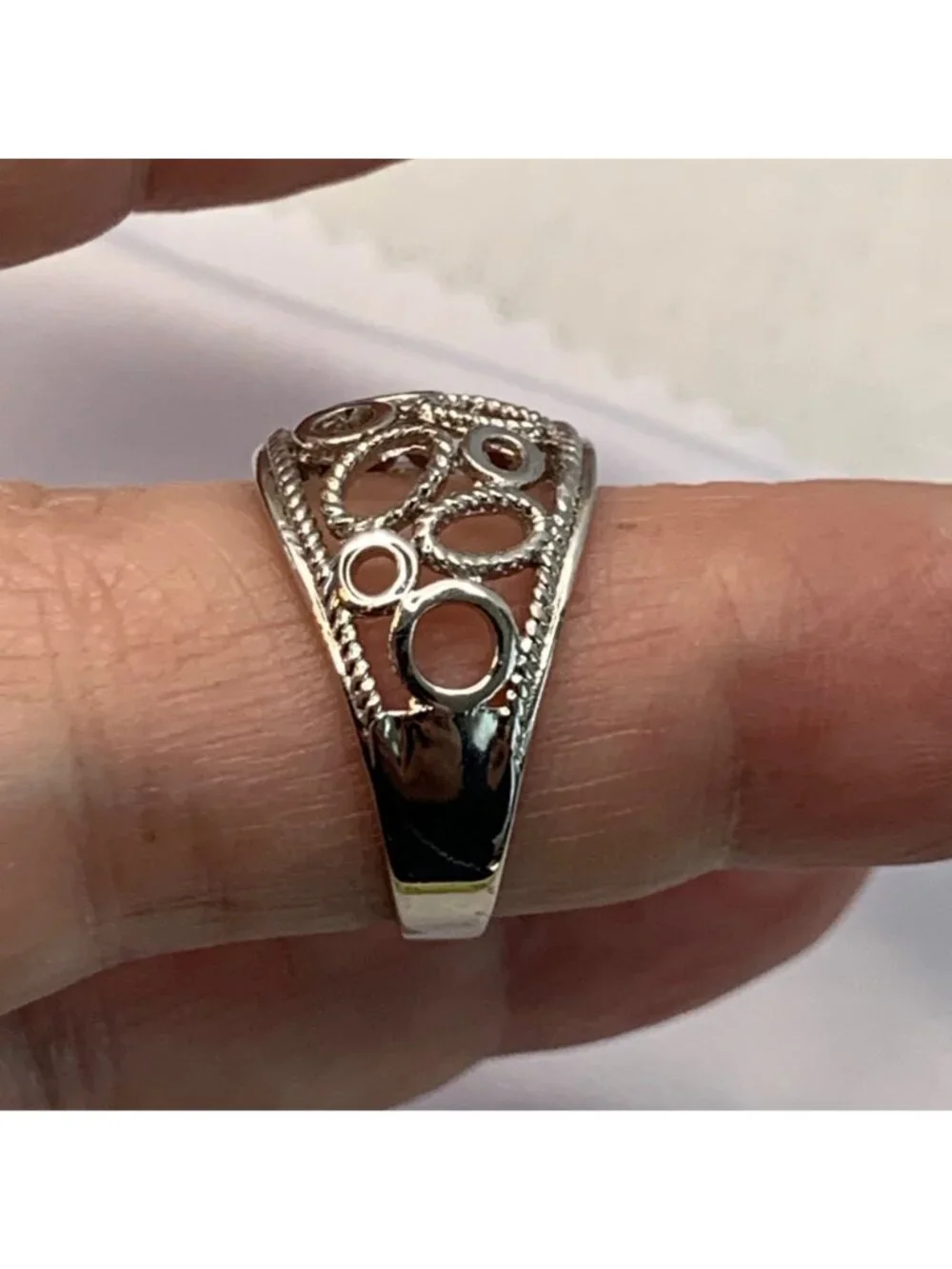 Pierced Sterling Silver 925 Circle Dome Ring 13.5MM Width Ring Size 8